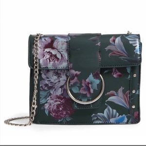NWT Leith Metal Ring Faux Leather Crossbody Bag in Green Floral